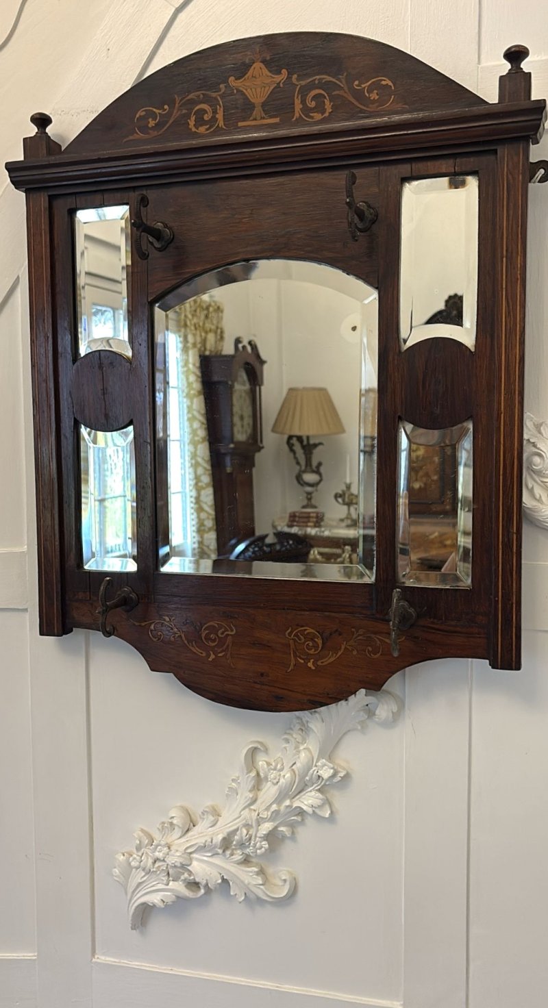 Antique Edwardian Quality Inlaid Rosewood Wall/Hall Mirror - Image 4
